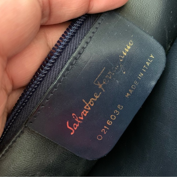 Salvatore Ferragamo Blue/Black Leather Flap Shoulder Bag EUC - Picture 13 of 14